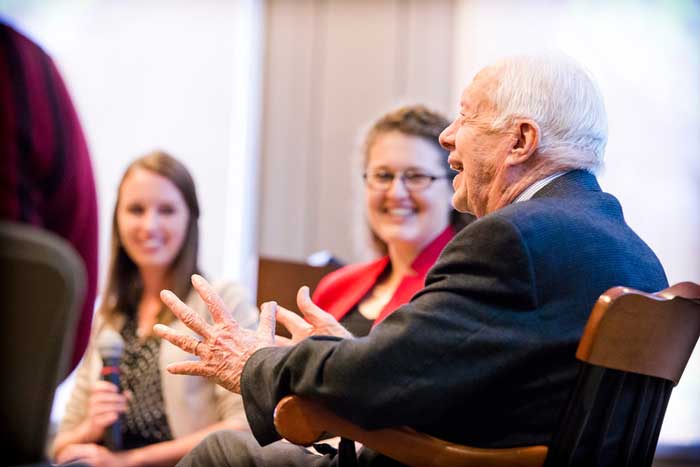 Jimmy Carter discusses global development with a panel of Emory graduate students